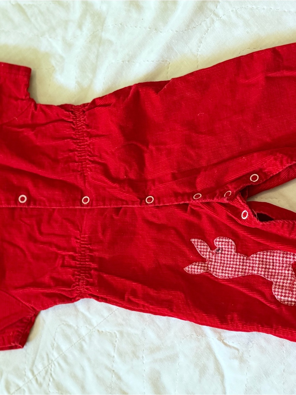 Kids Red Romper with Bunny Appliqué